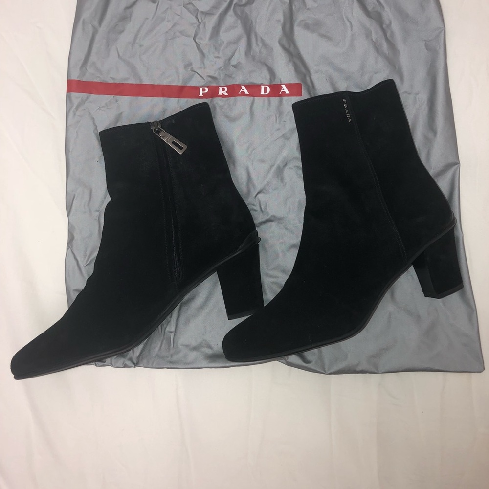 Prada Black Suede Ankle Boots